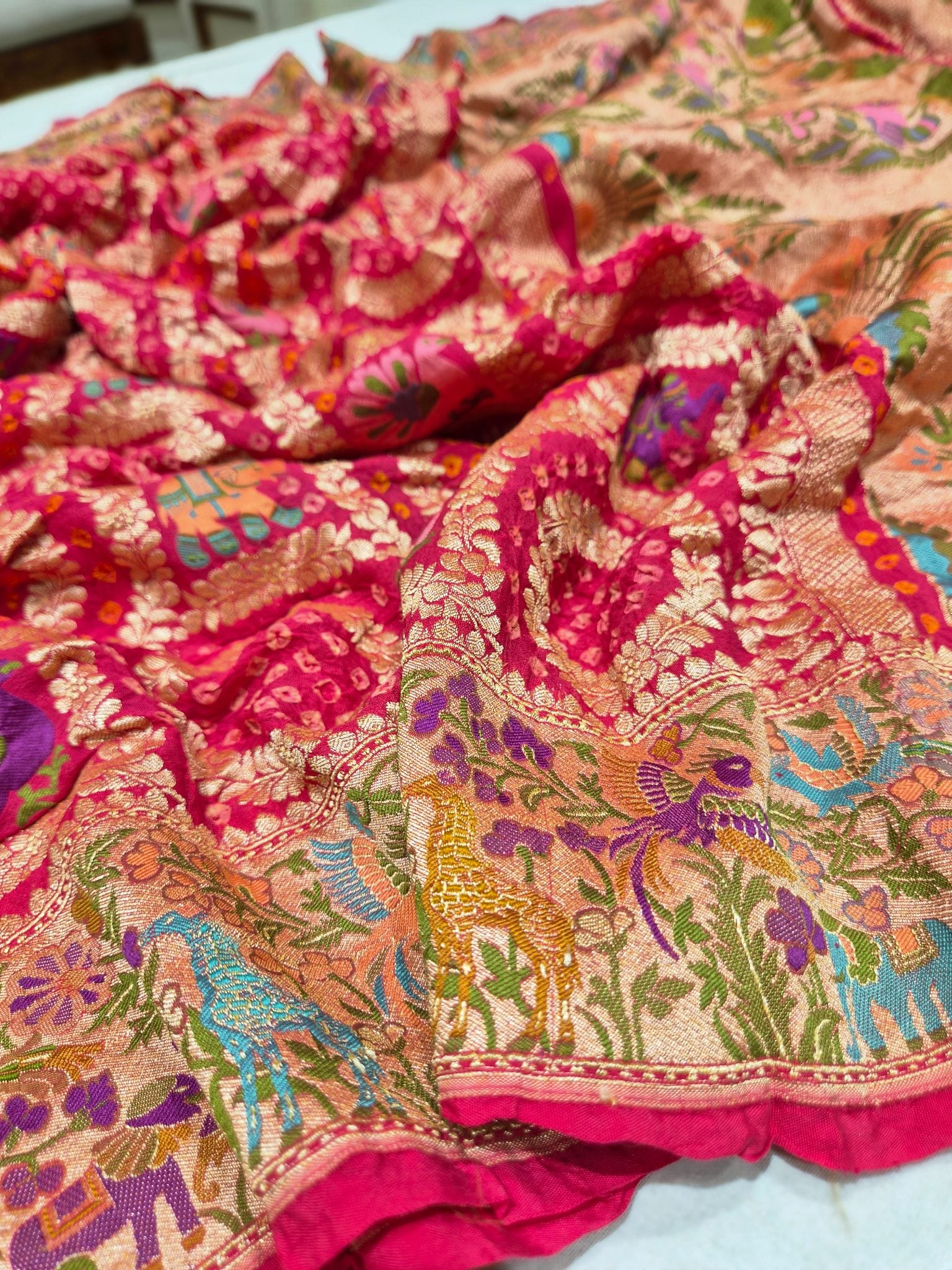 cherry pink Khaddi Georgette Banarasi saree blouse piece – Hikayat Banaras