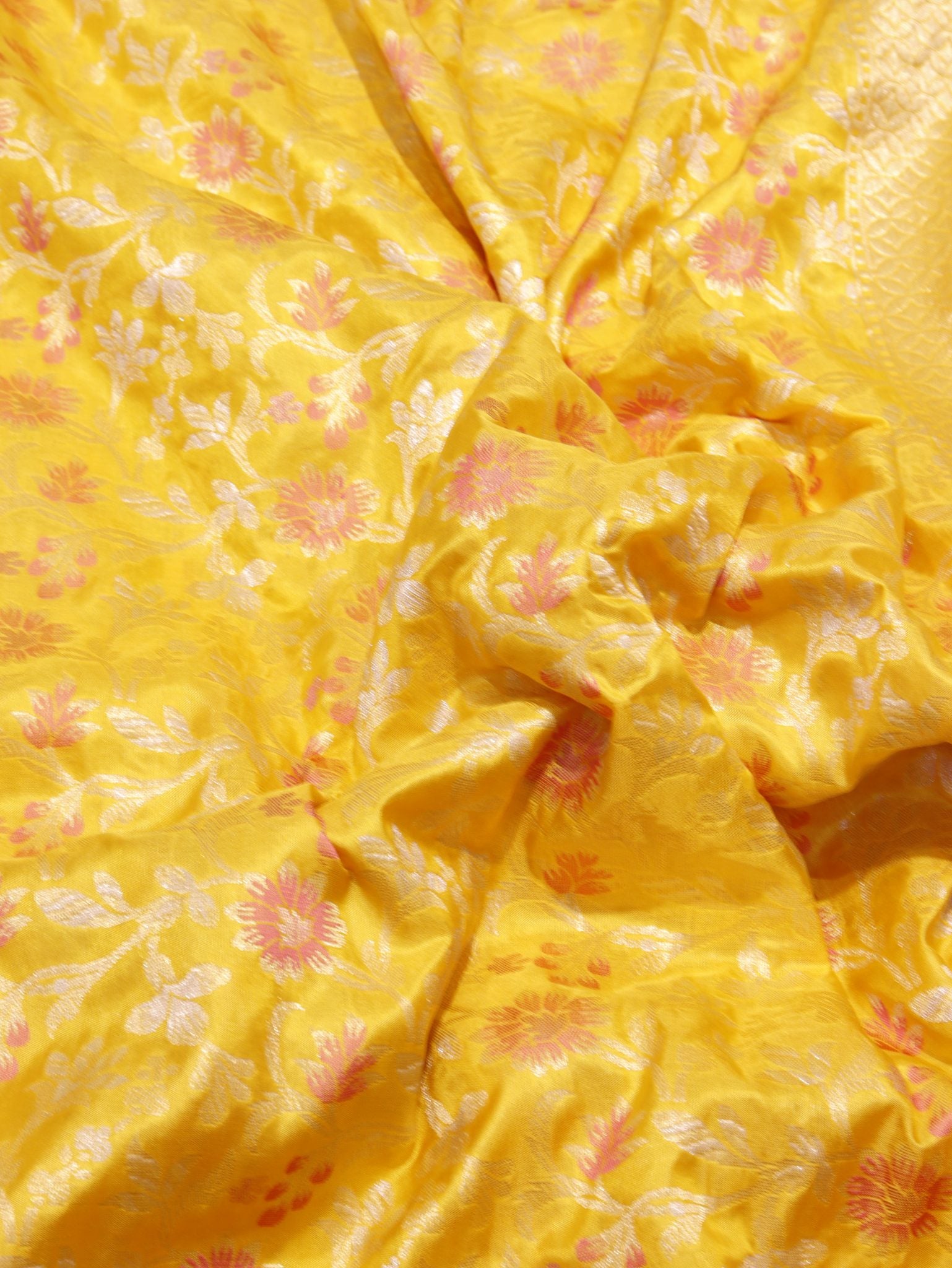 Yellow Katan Silk Banarasi saree blouse piece – Hikayat Banaras