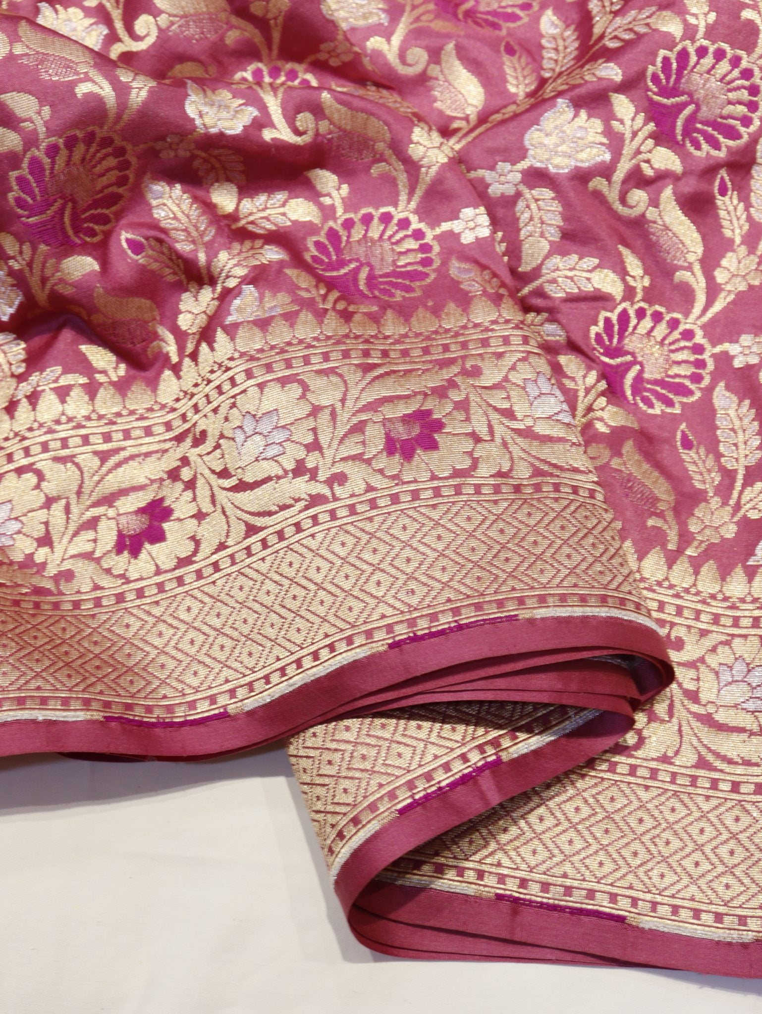 Onion Pink Katan Silk Banarasi saree blouse piece – Hikayat Banaras