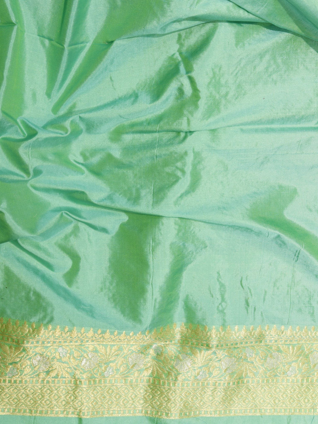 Green Katan Silk Banarasi saree texture detail – Hikayat Banaras