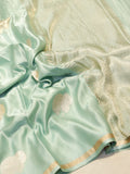 Pale Turquoise Mashru Silk Banarasi saree pallu detail