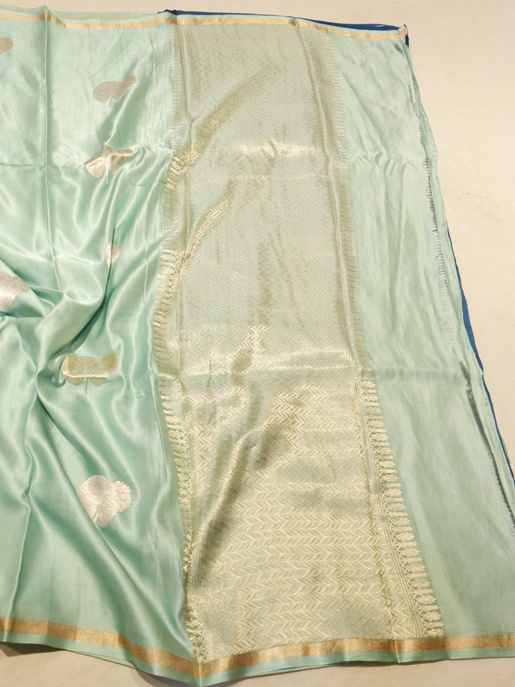 Pale Turquoise Mashru Silk Banarasi saree blouse piece
