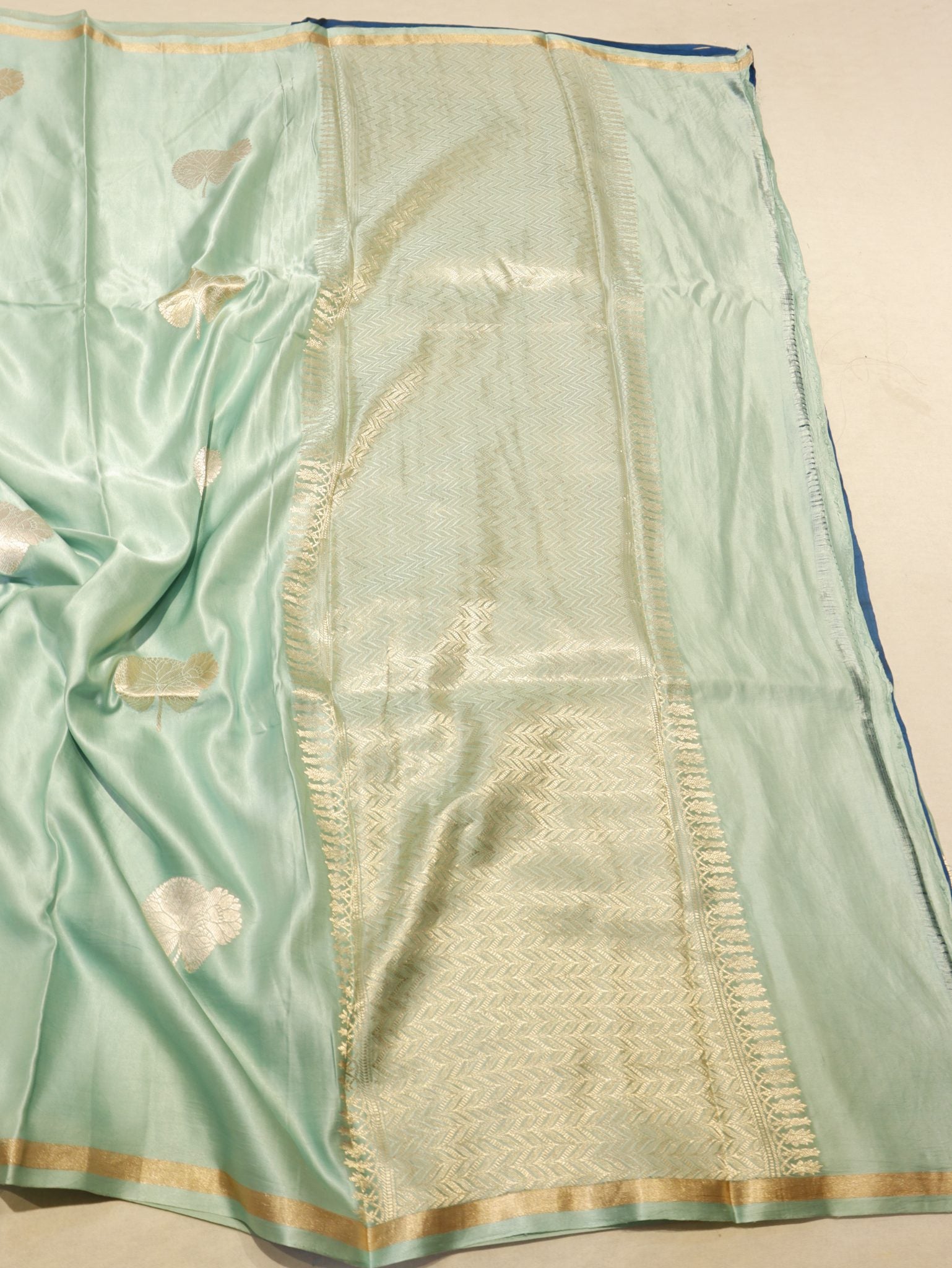 Pale Turquoise Mashru Silk Banarasi saree blouse piece
