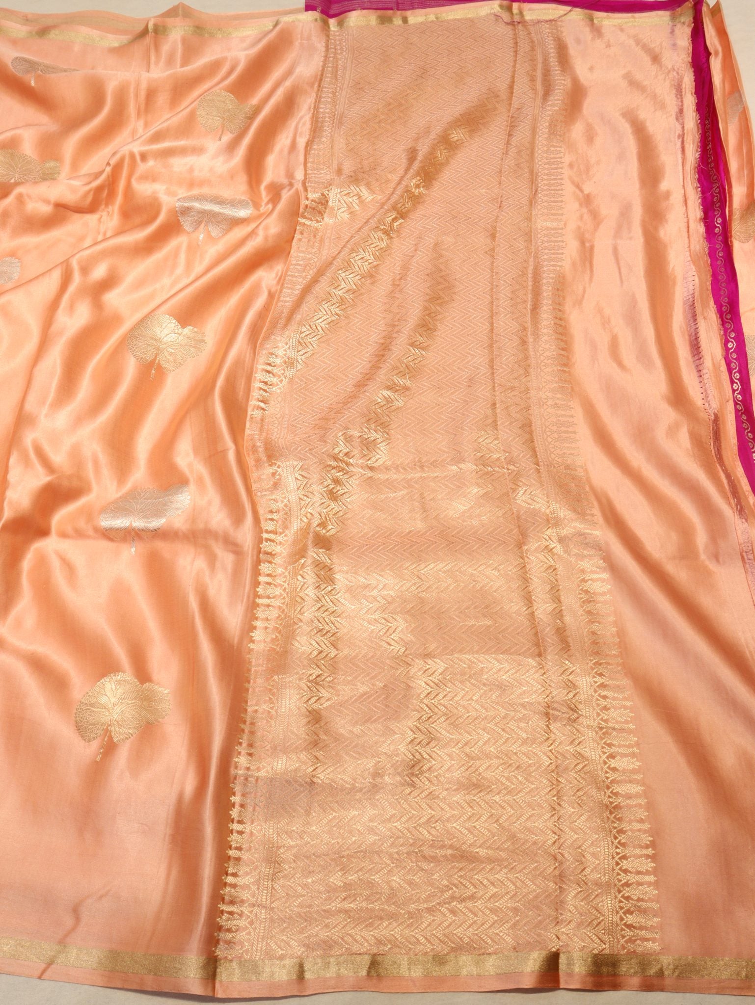 Peach Mashru Silk Saree Banarasi saree full spread