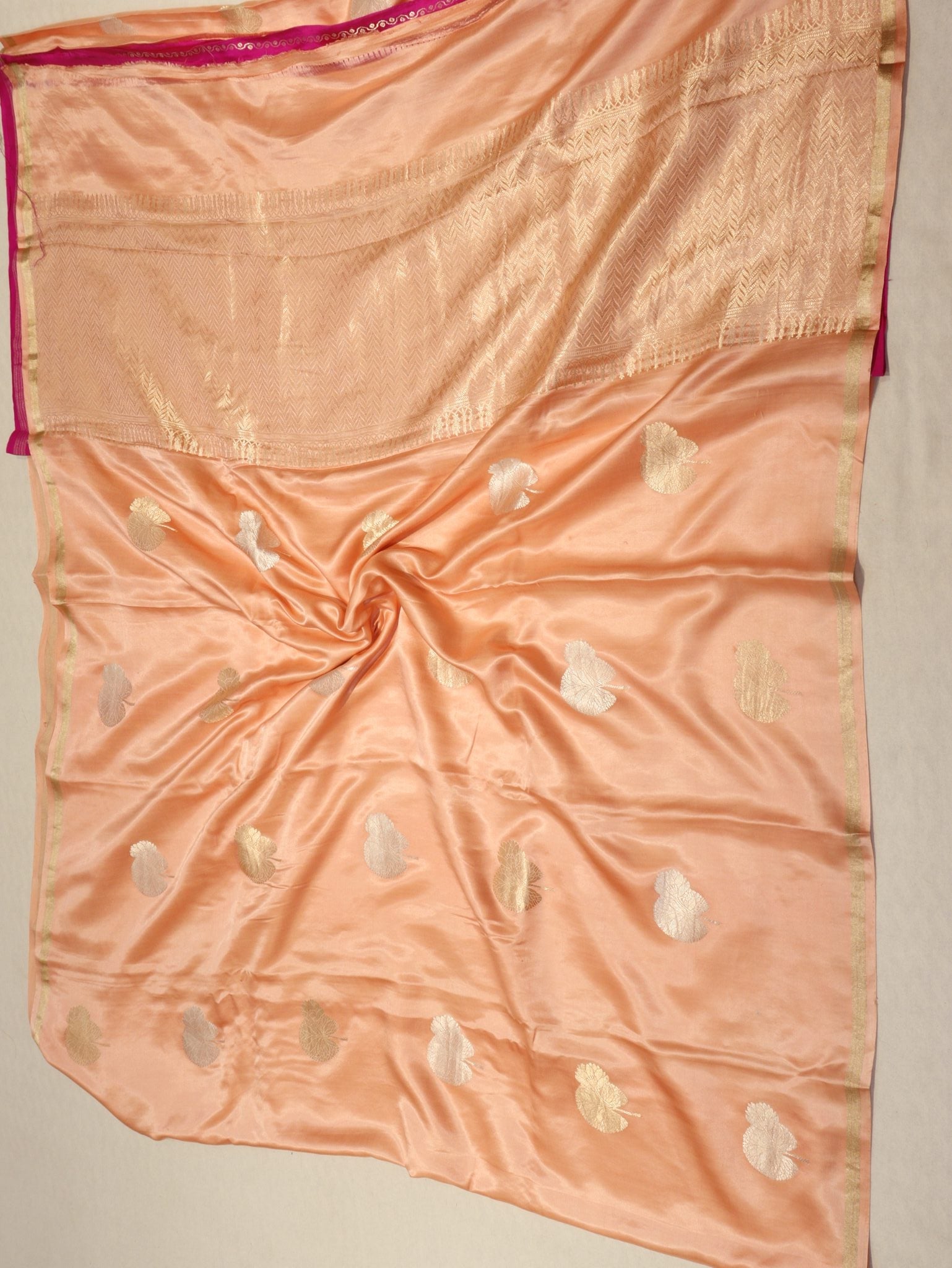 Peach Mashru Silk Saree Banarasi saree zari work detail