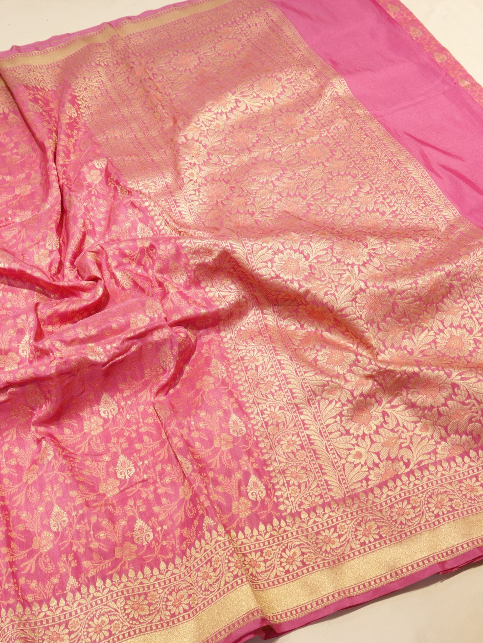 Pink Summer Silk Banarasi saree pallu detail