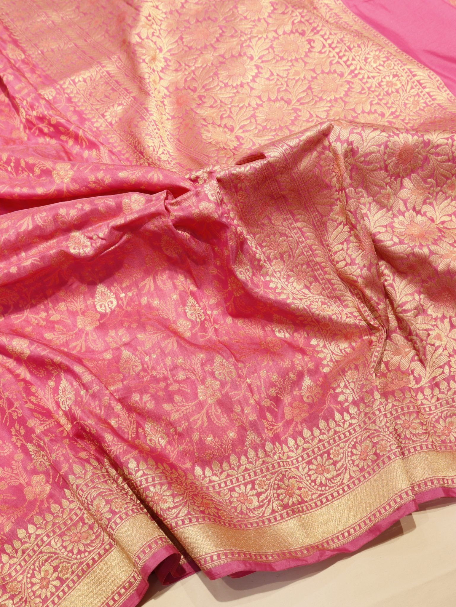 Pink Summer Silk Banarasi saree zari work detail