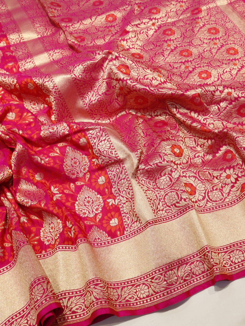 Rani Pink Summer Silk Banarasi saree pallu detail