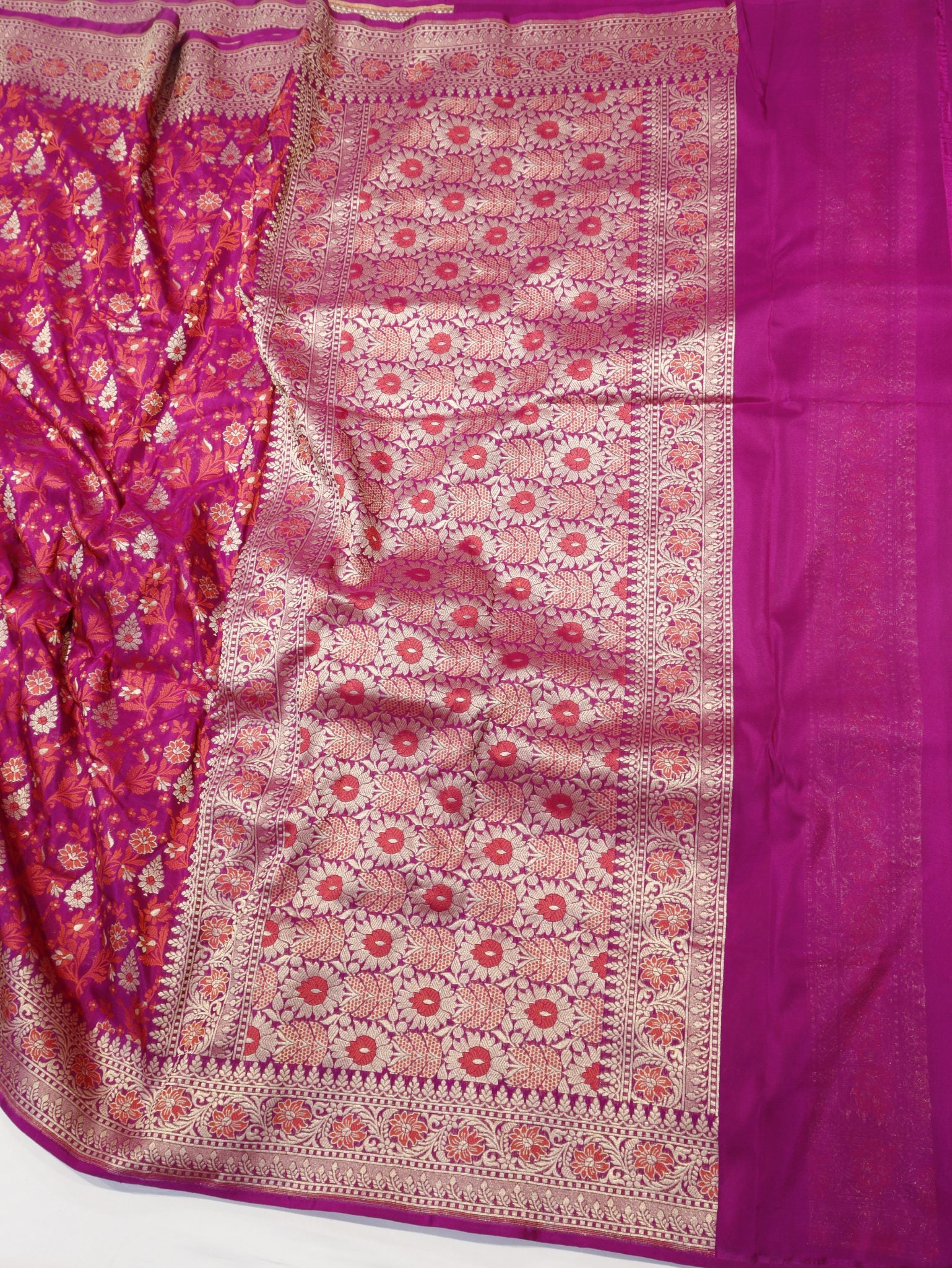 Magenta Pink Summer Silk Banarasi saree blouse piece