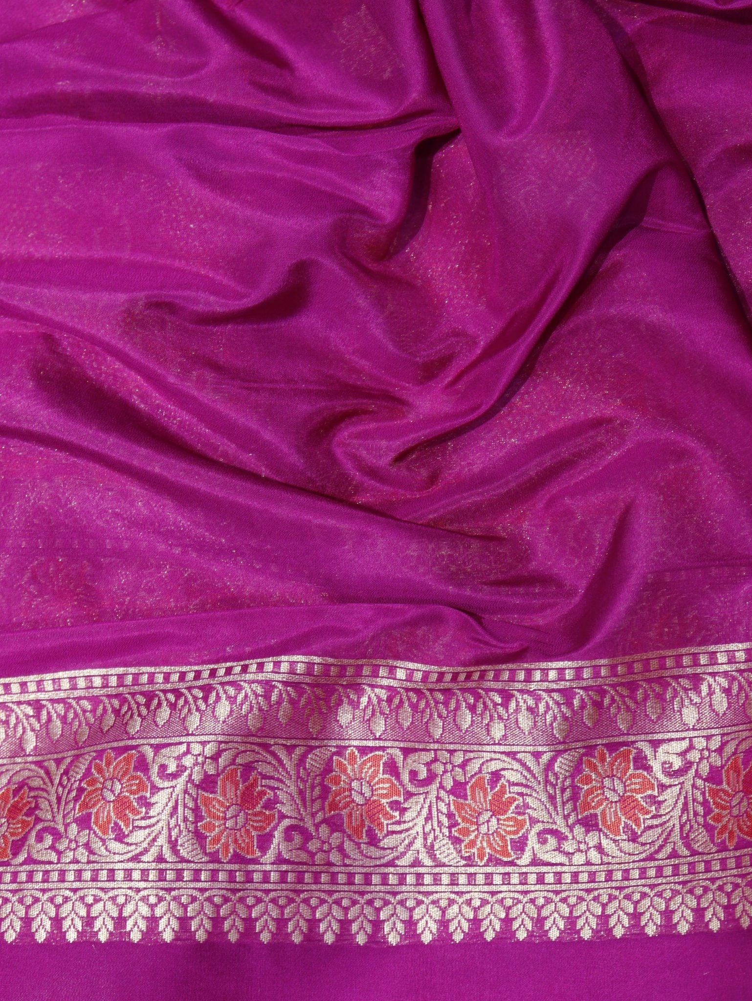 Magenta Pink Summer Silk Banarasi saree full spread