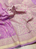 Lavender Summe Silk Banarasi saree front drape view