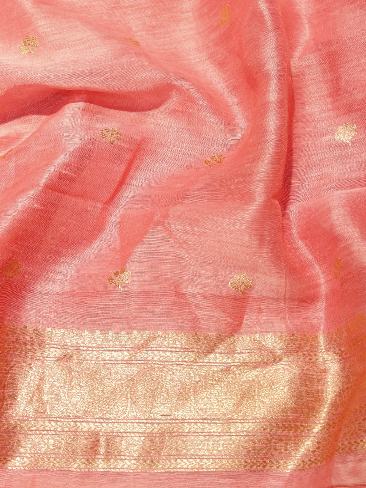 Fusion Coral Linen Banarasi suit dupatta detail