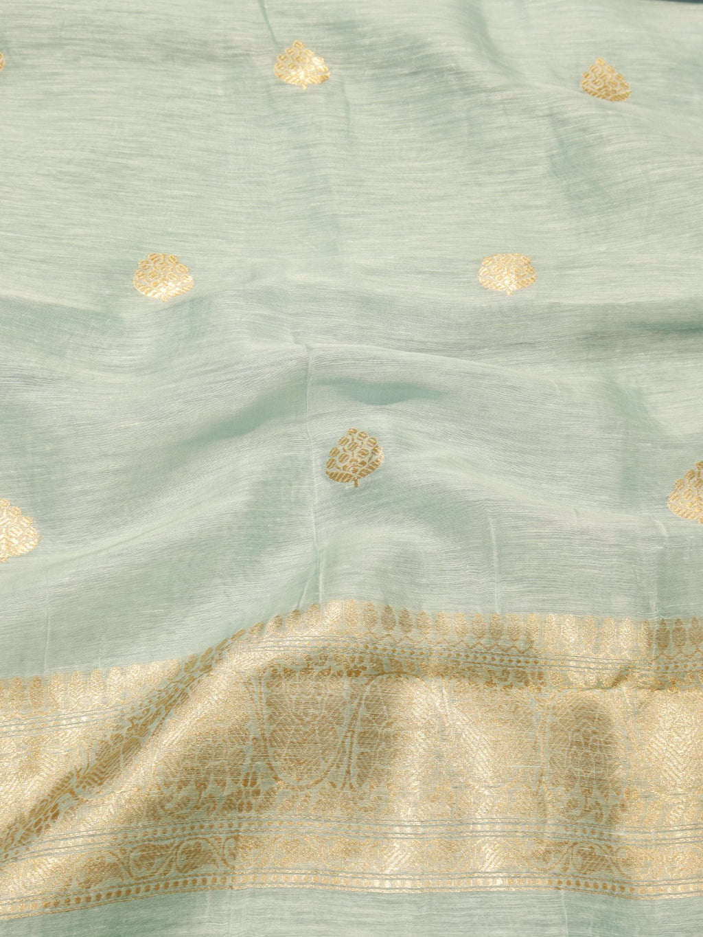 Mint Linen Banarasi suit neckline detail