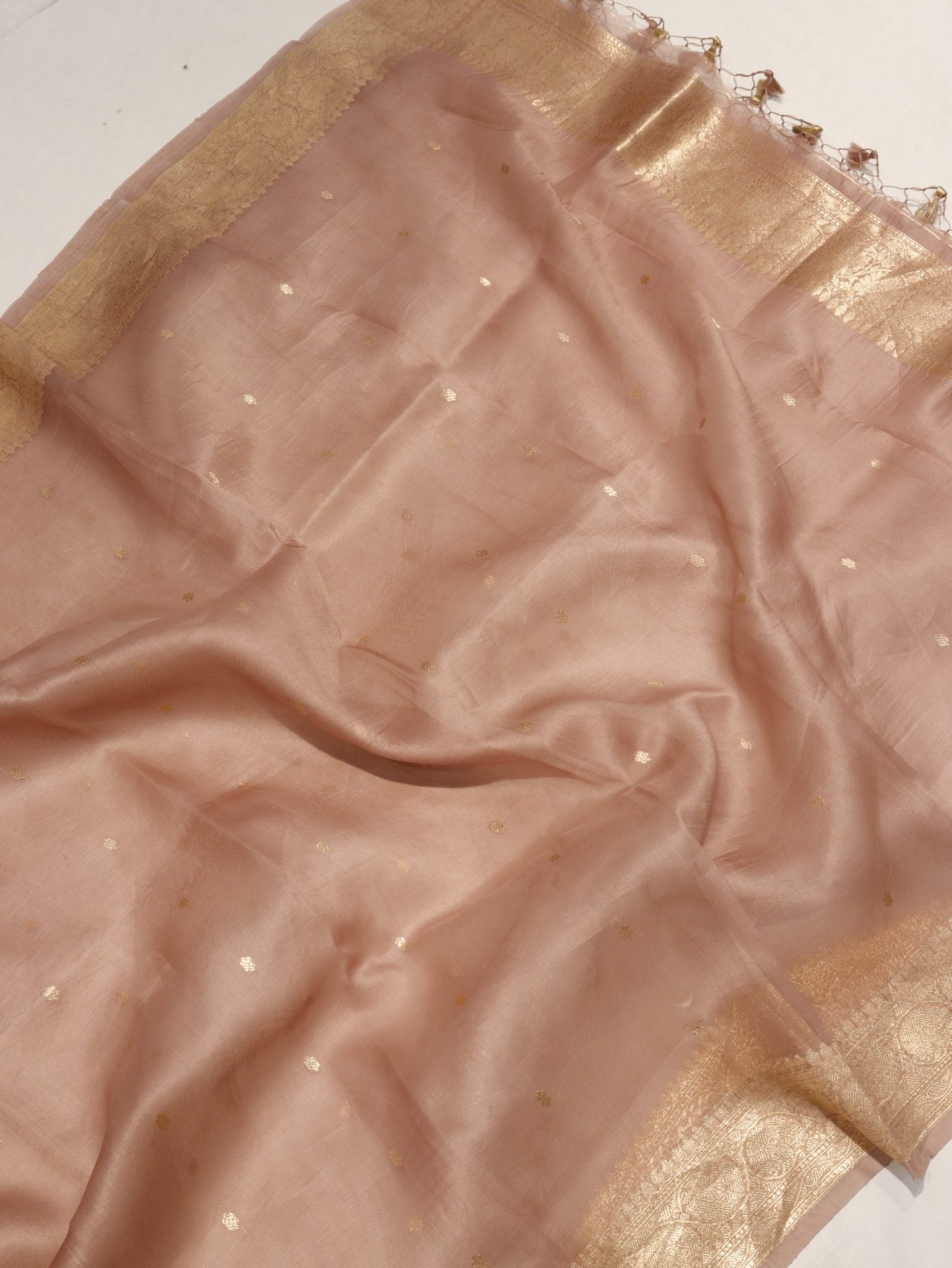 Coffee Powder Brown Linen Banarasi suit neckline detail