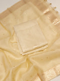 Cream Linen Banarasi suit front drape view