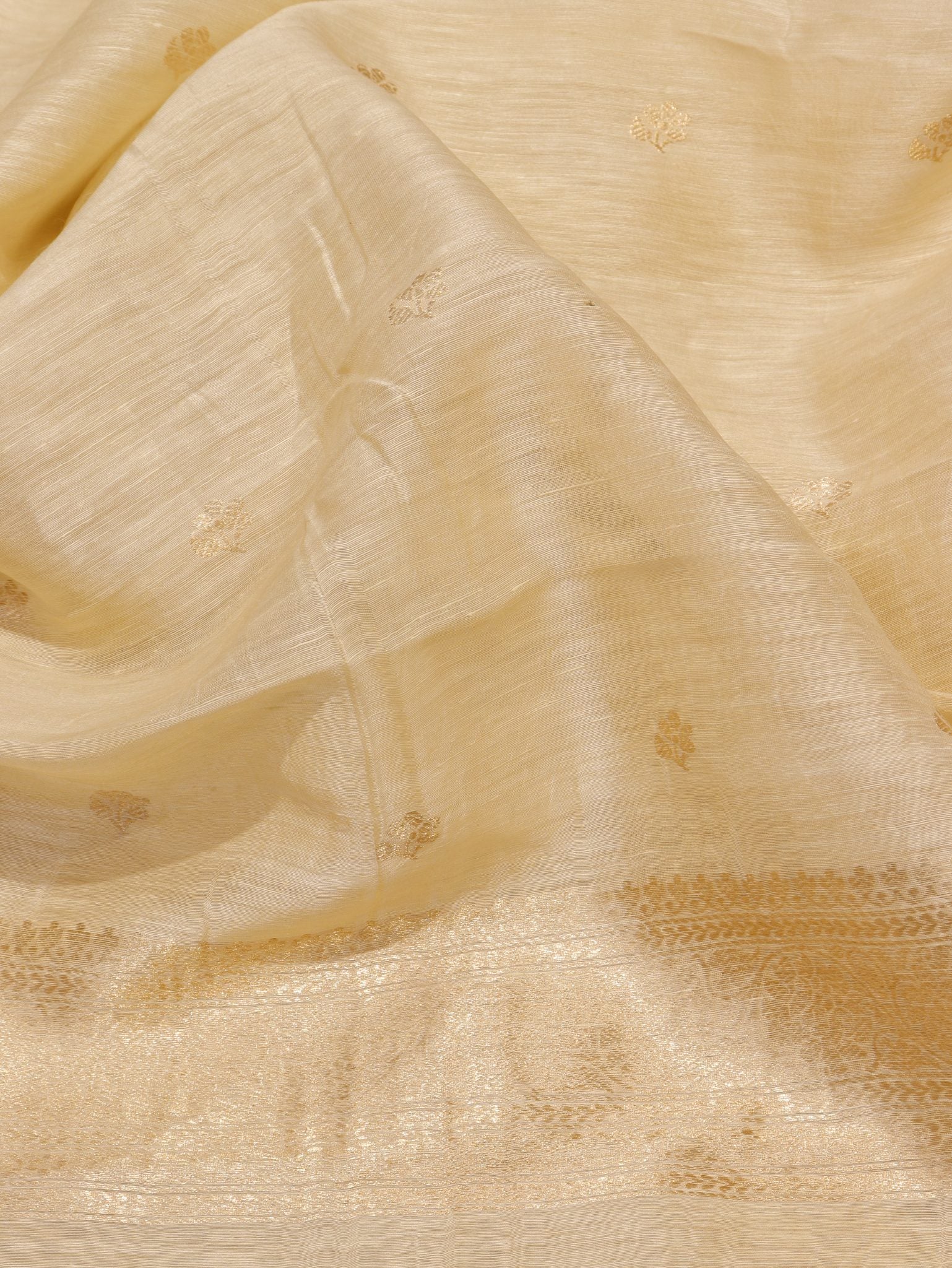 Cream Linen Banarasi suit dupatta detail