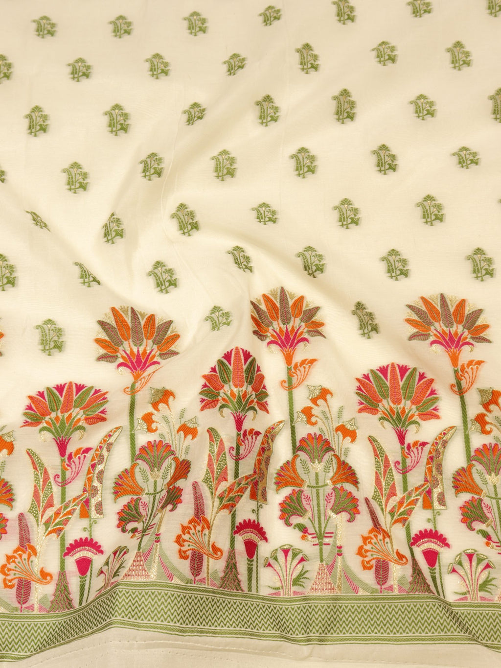 White Cotton Banarasi suit sleeve detail