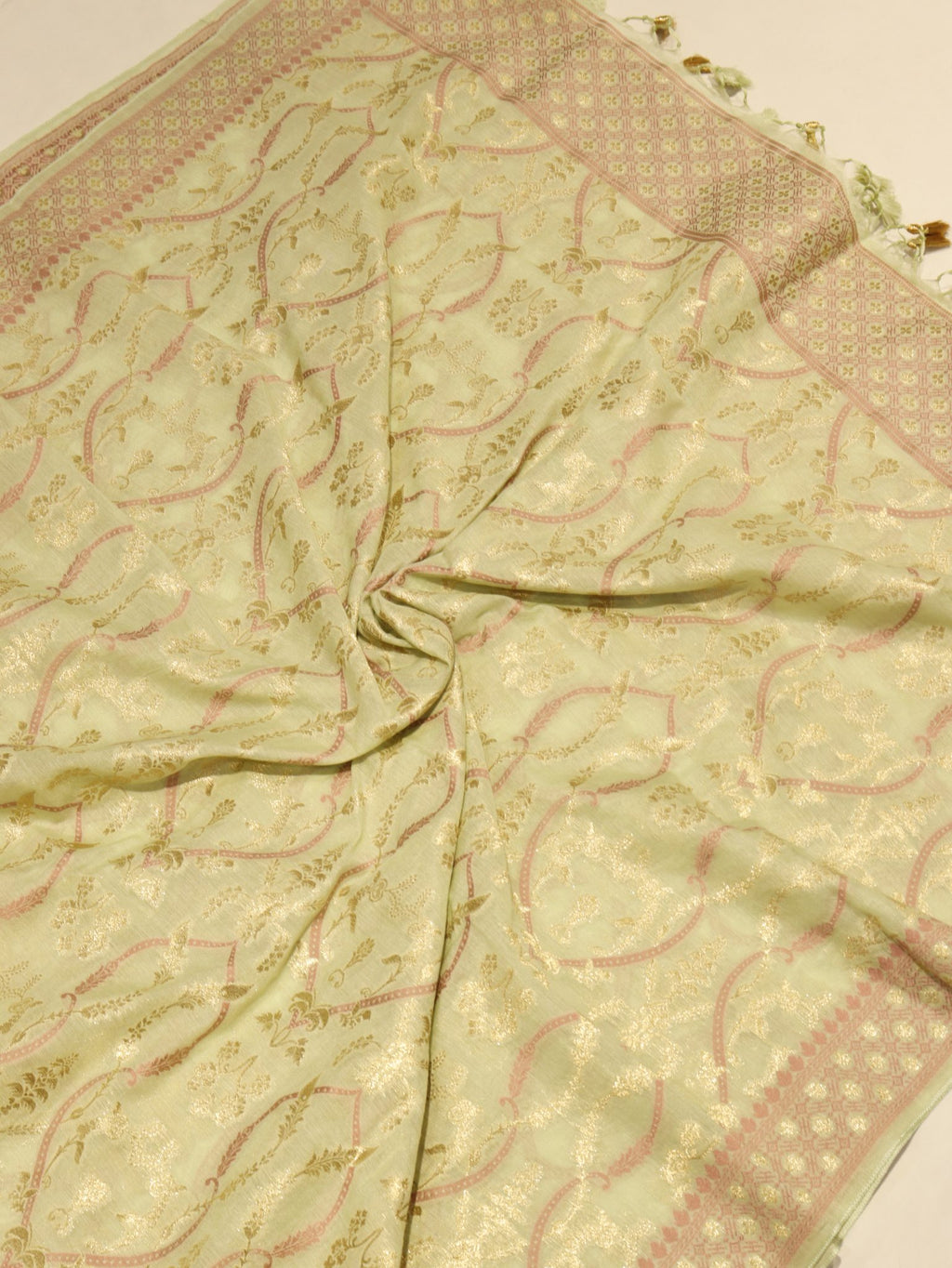 Green Cotton Banarasi suit neckline detail