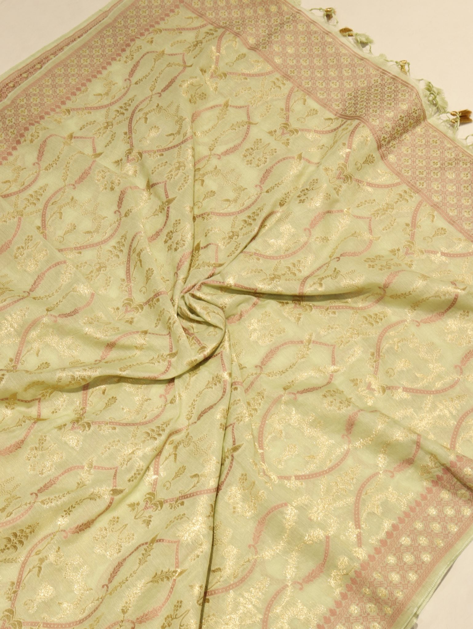 Green Cotton Banarasi suit neckline detail