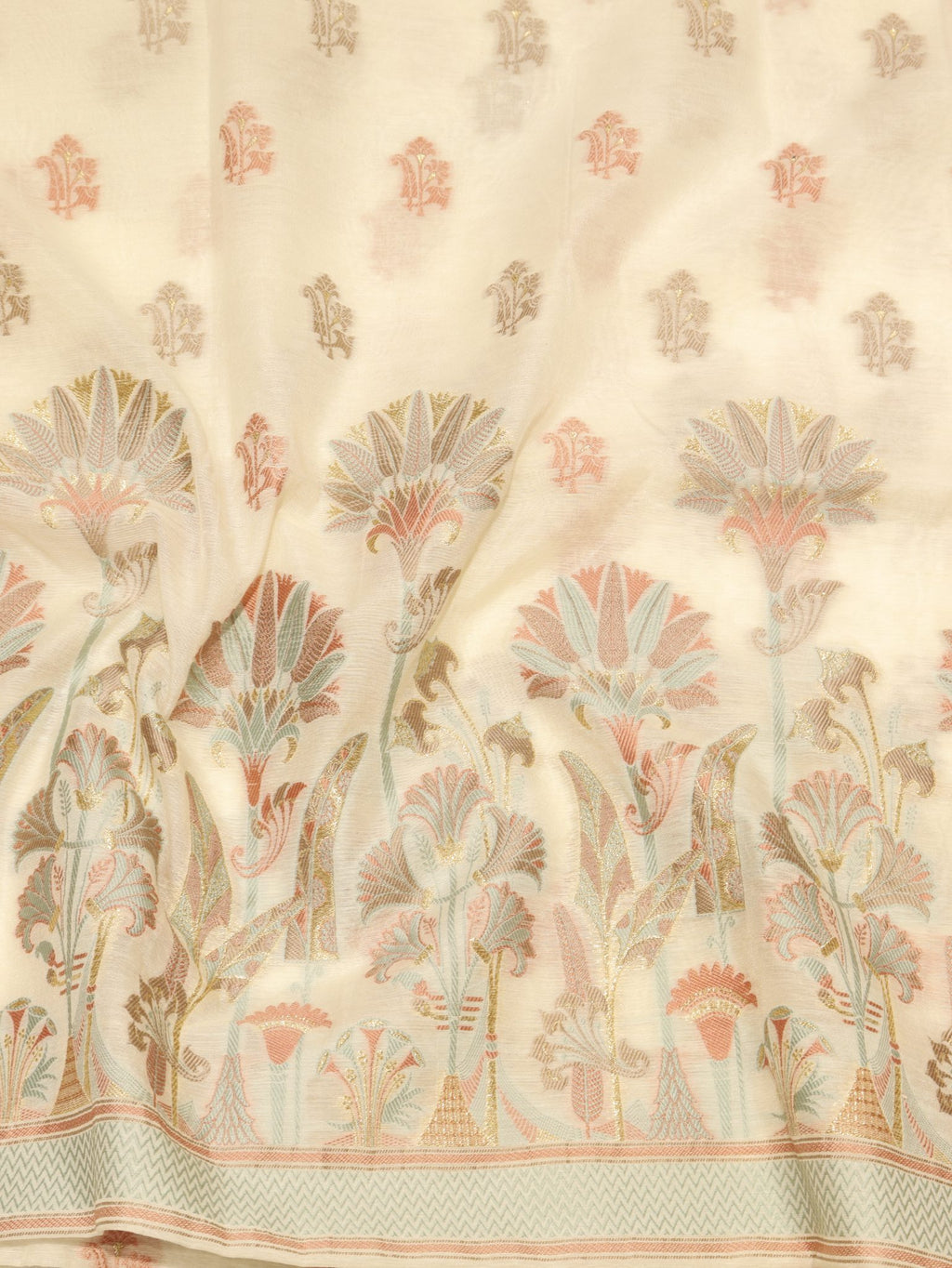 White Cotton Banarasi suit sleeve detail