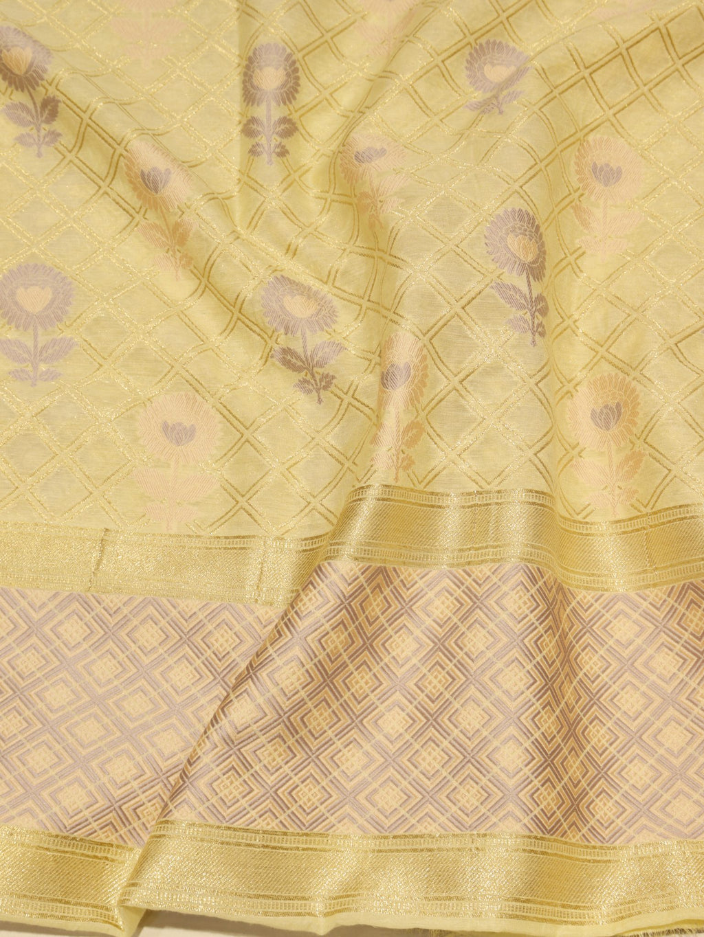 Yellow Cotton Banarasi suit sleeve detail