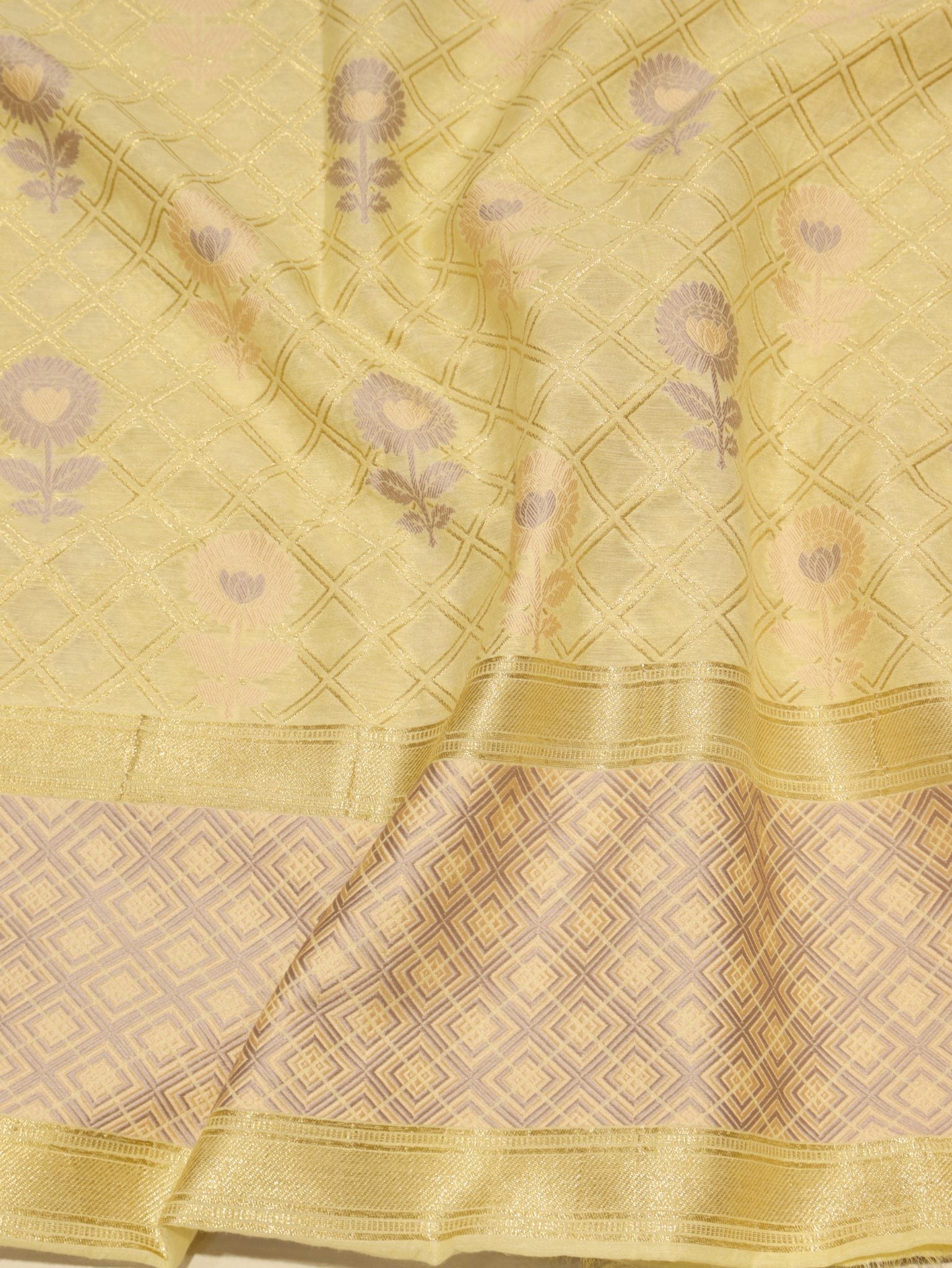 Yellow Cotton Banarasi suit sleeve detail