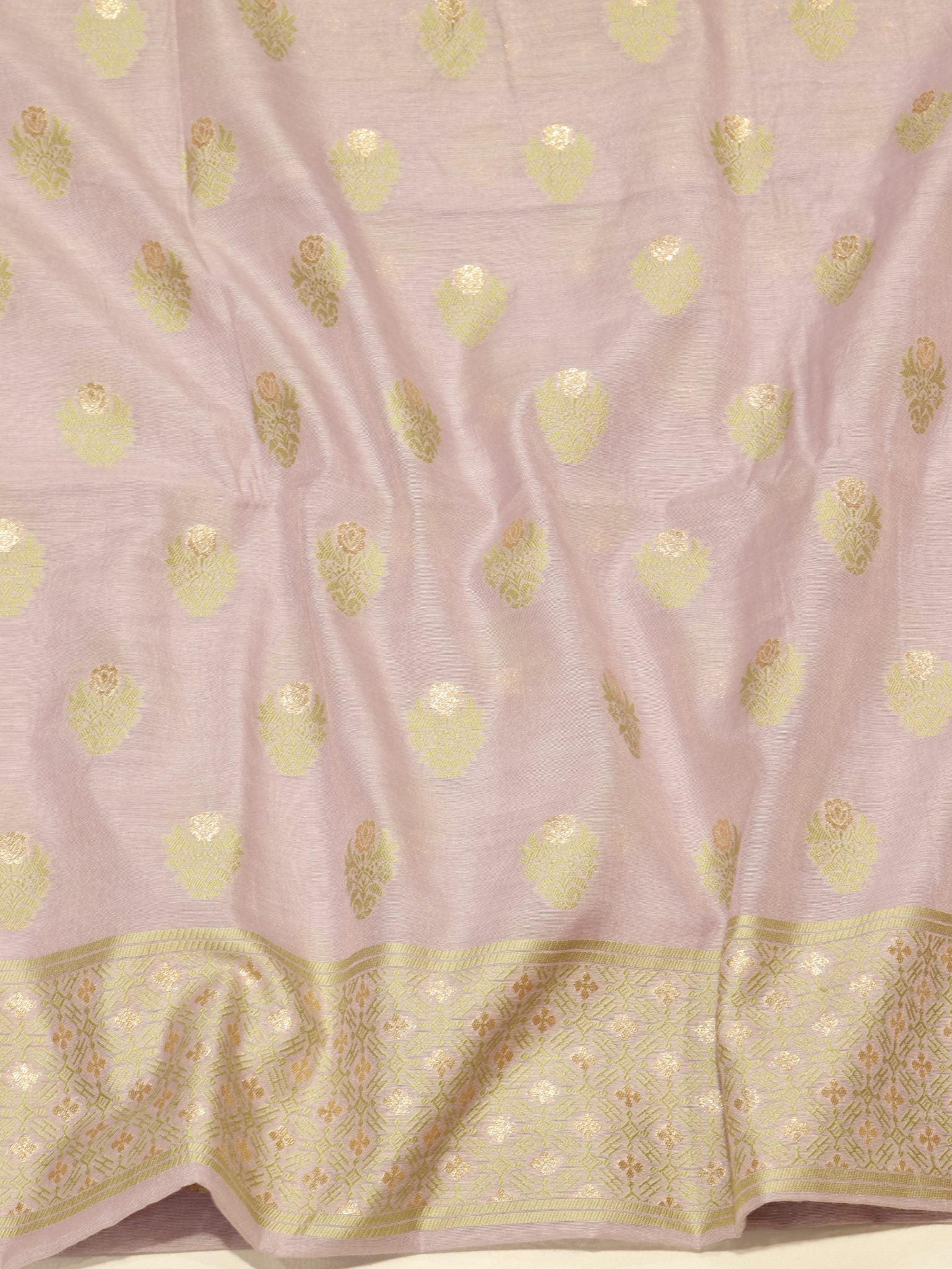 Pastel Lavender Cotton Banarasi suit neckline detail