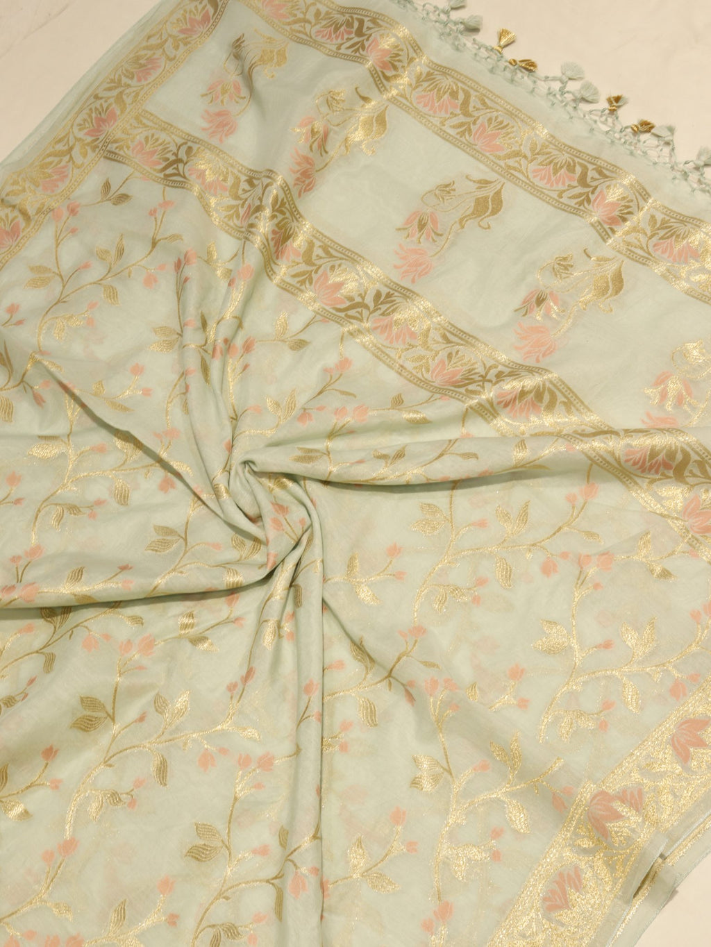 Soft Seafoam Cotton Banarasi suit neckline detail