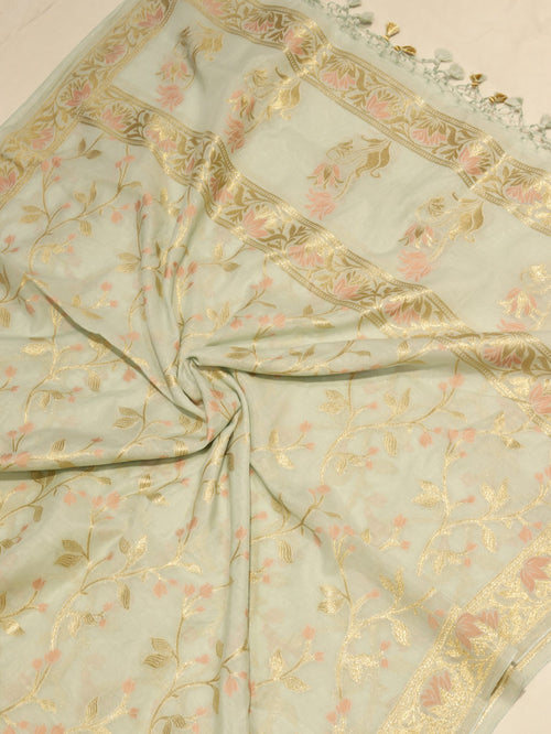 Soft Seafoam Cotton Banarasi suit neckline detail