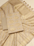 Beige Cotton Banarasi suit front drape view
