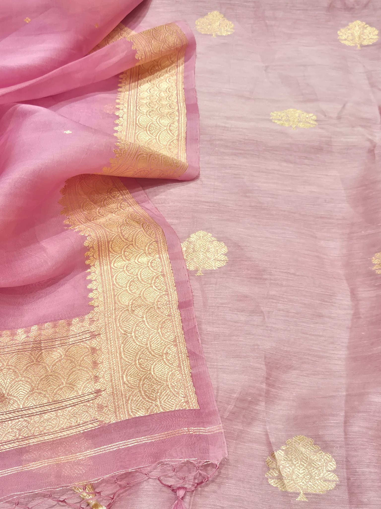 Pink Pure Linen Banarasi suit bottom detail