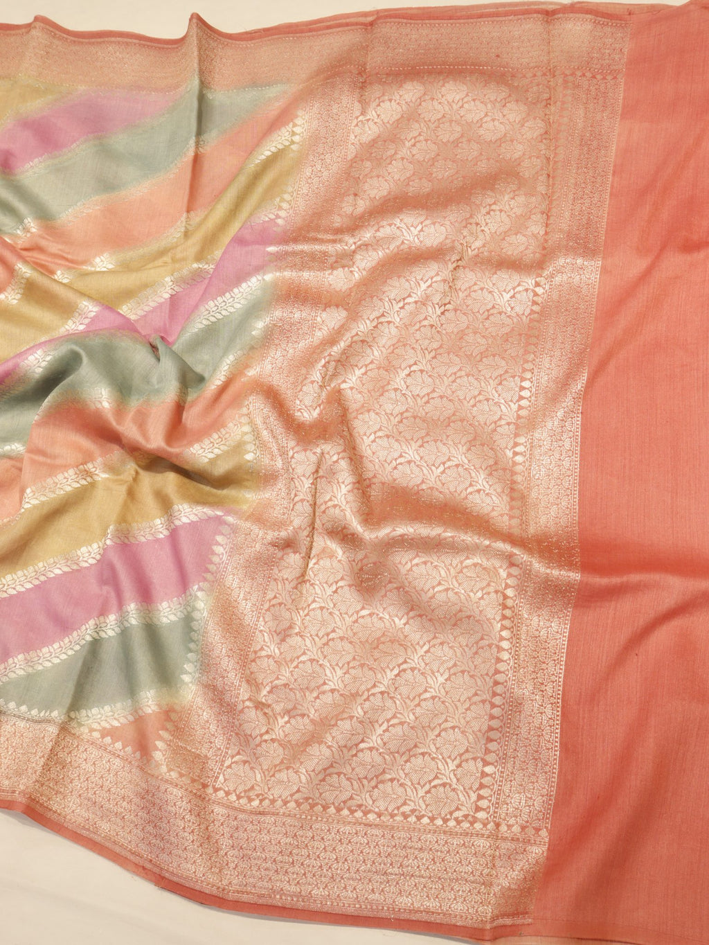 Peach Moonga Silk Banarasi saree blouse piece