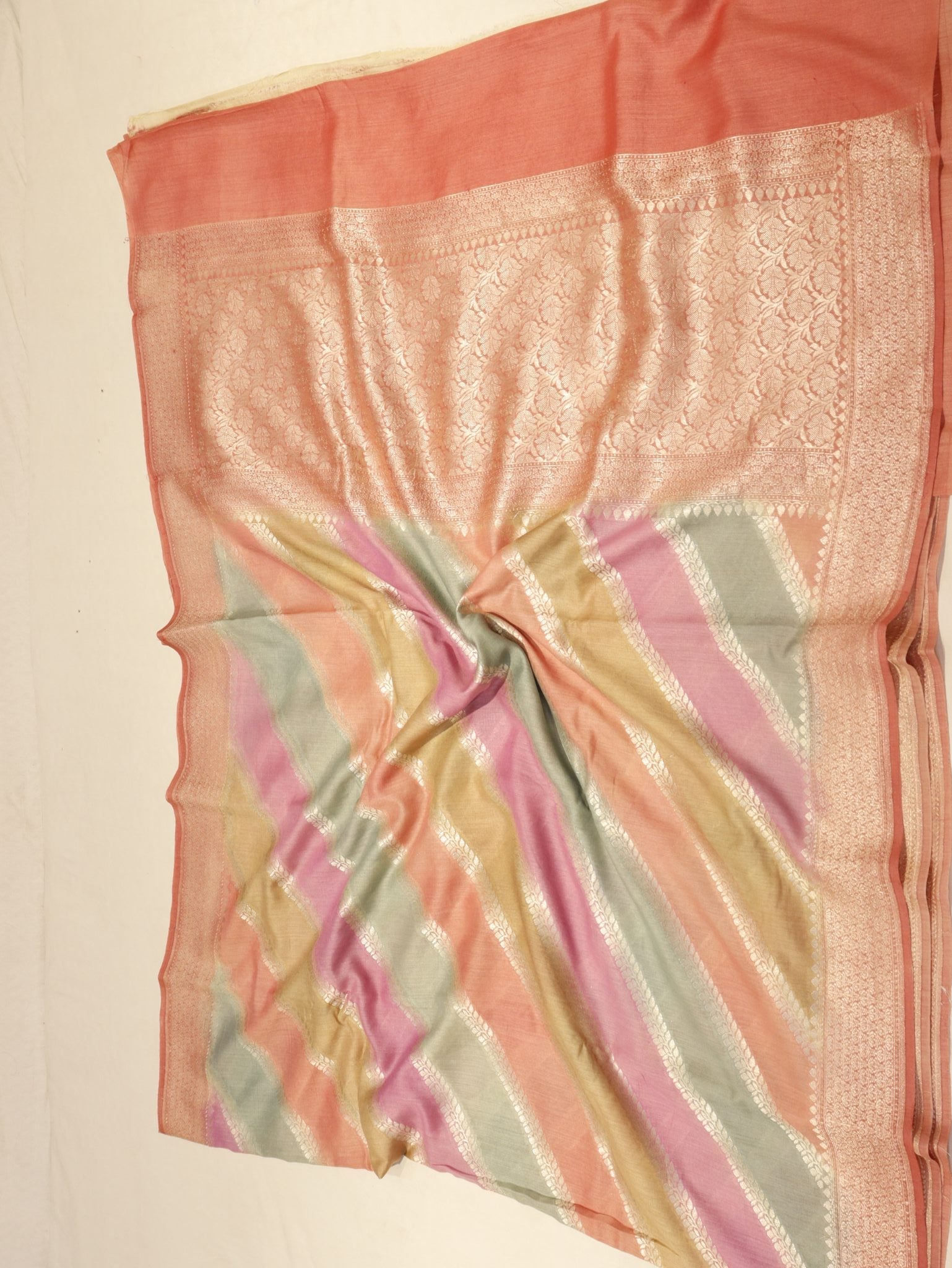 Peach Moonga Silk Banarasi saree texture detail