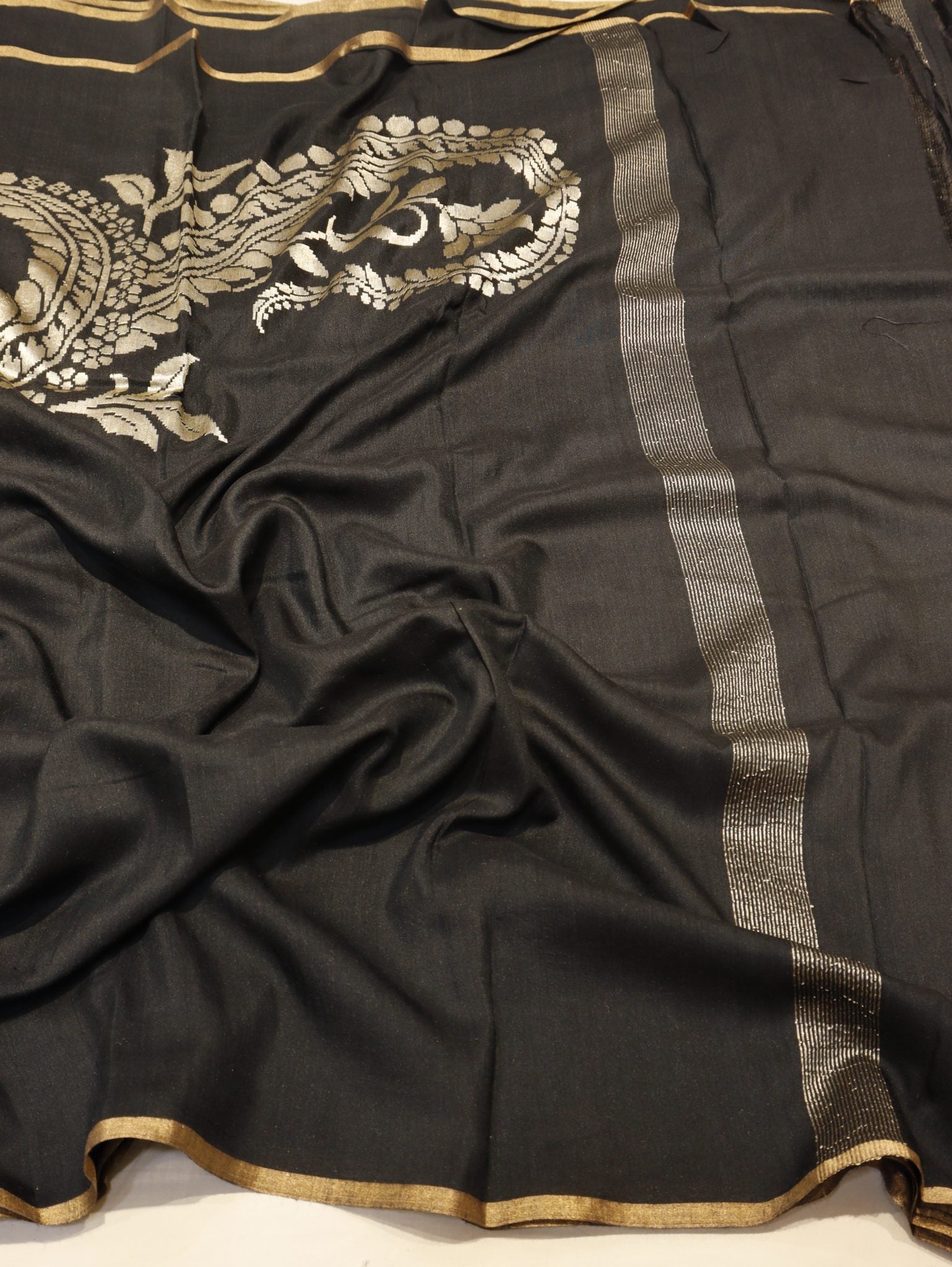 Black Moonga Silk Banarasi saree blouse piece