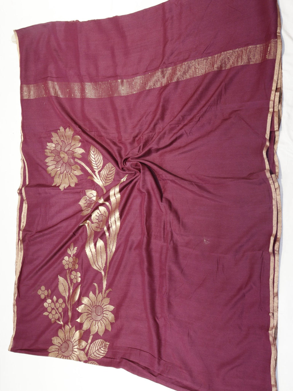 Plum Moonga Silk Banarasi saree texture detail