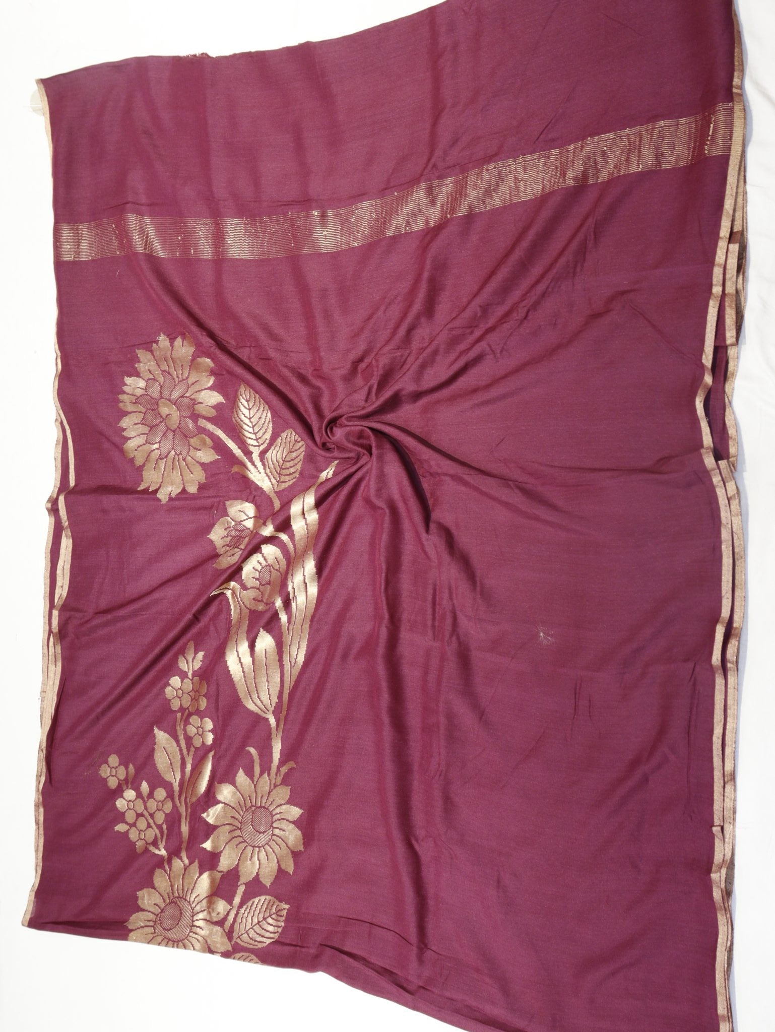 Plum Moonga Silk Banarasi saree texture detail