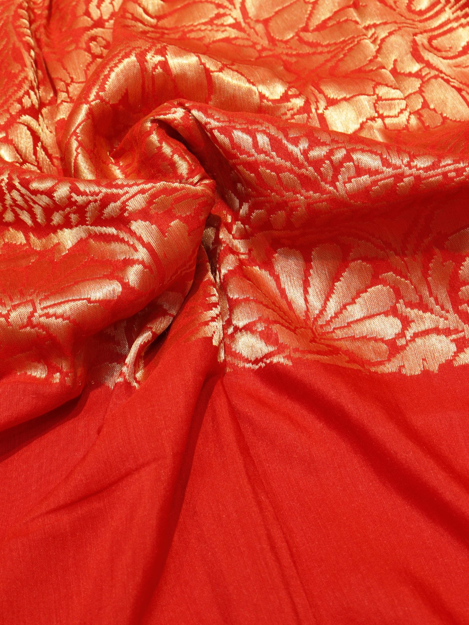 Red Moonga Silk Banarasi saree border closeup