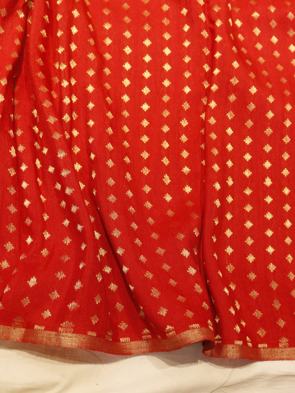 Red Moonga Silk Banarasi saree texture detail
