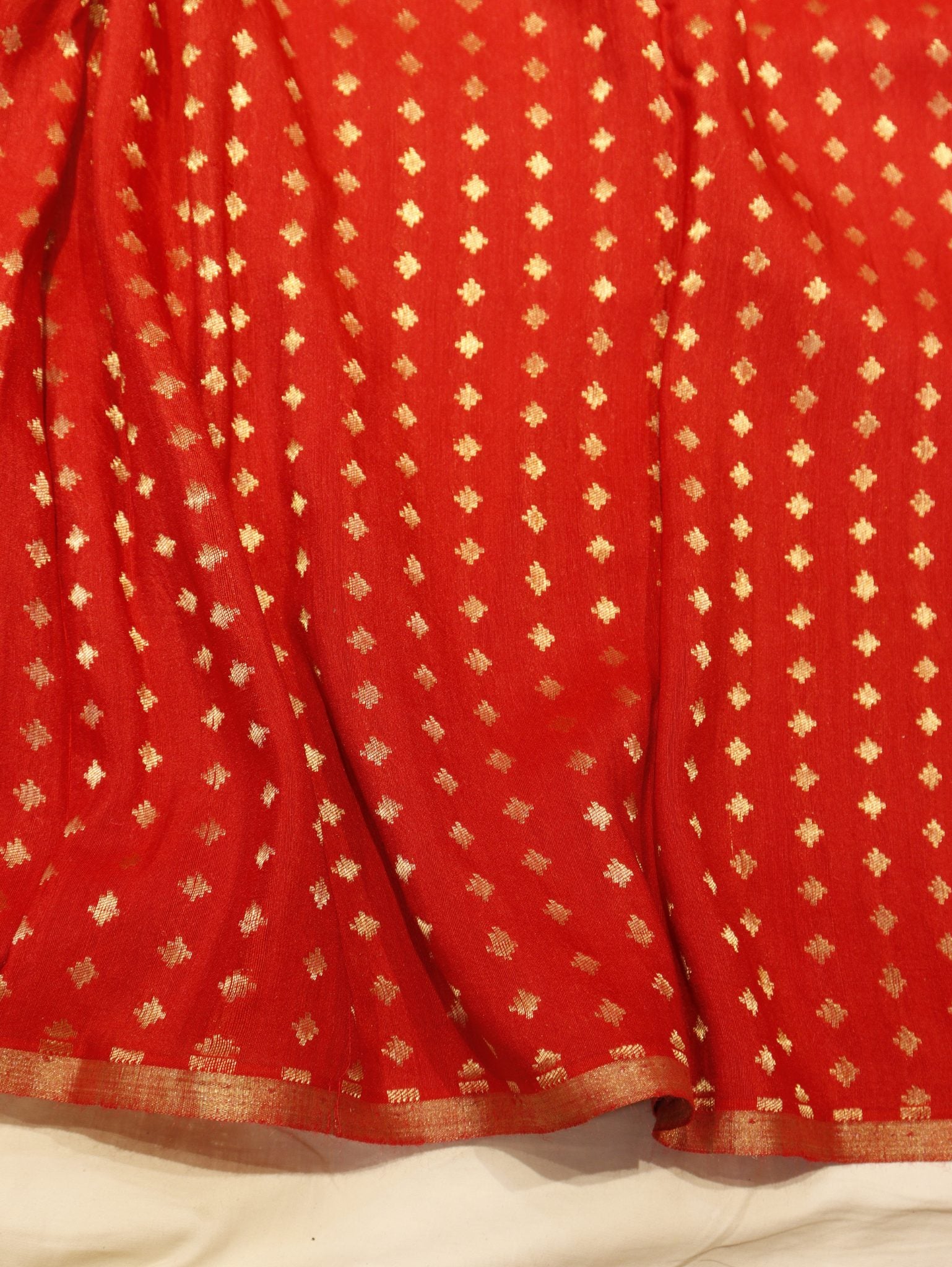 Red Moonga Silk Banarasi saree texture detail
