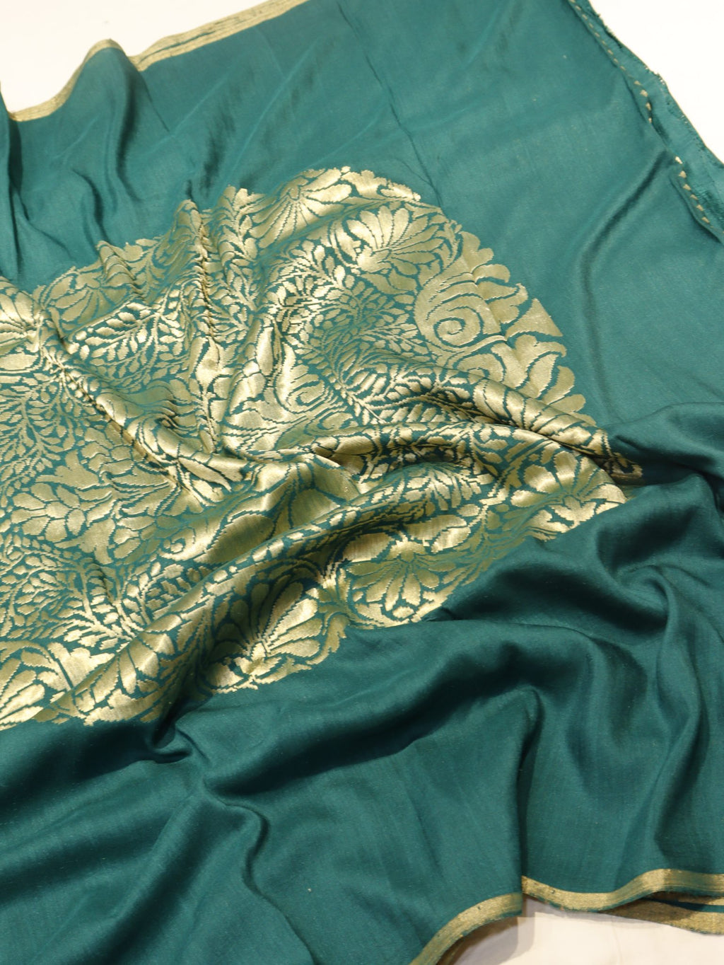 Bottle Green Moonga Silk Banarasi saree blouse piece