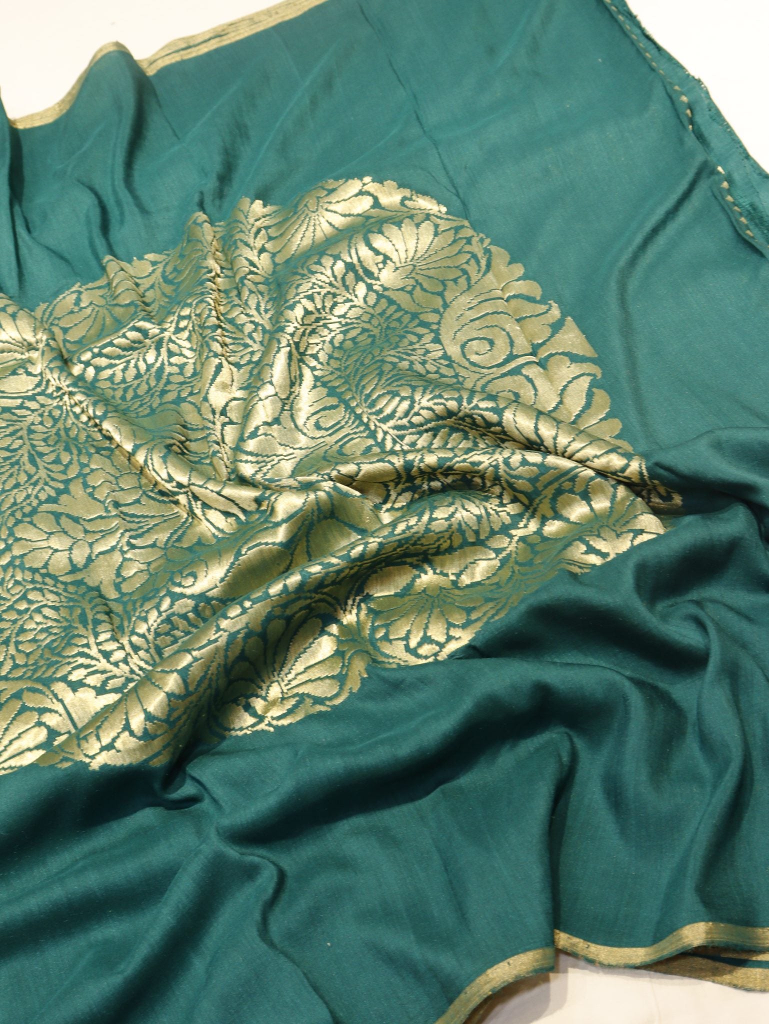 Bottle Green Moonga Silk Banarasi saree blouse piece