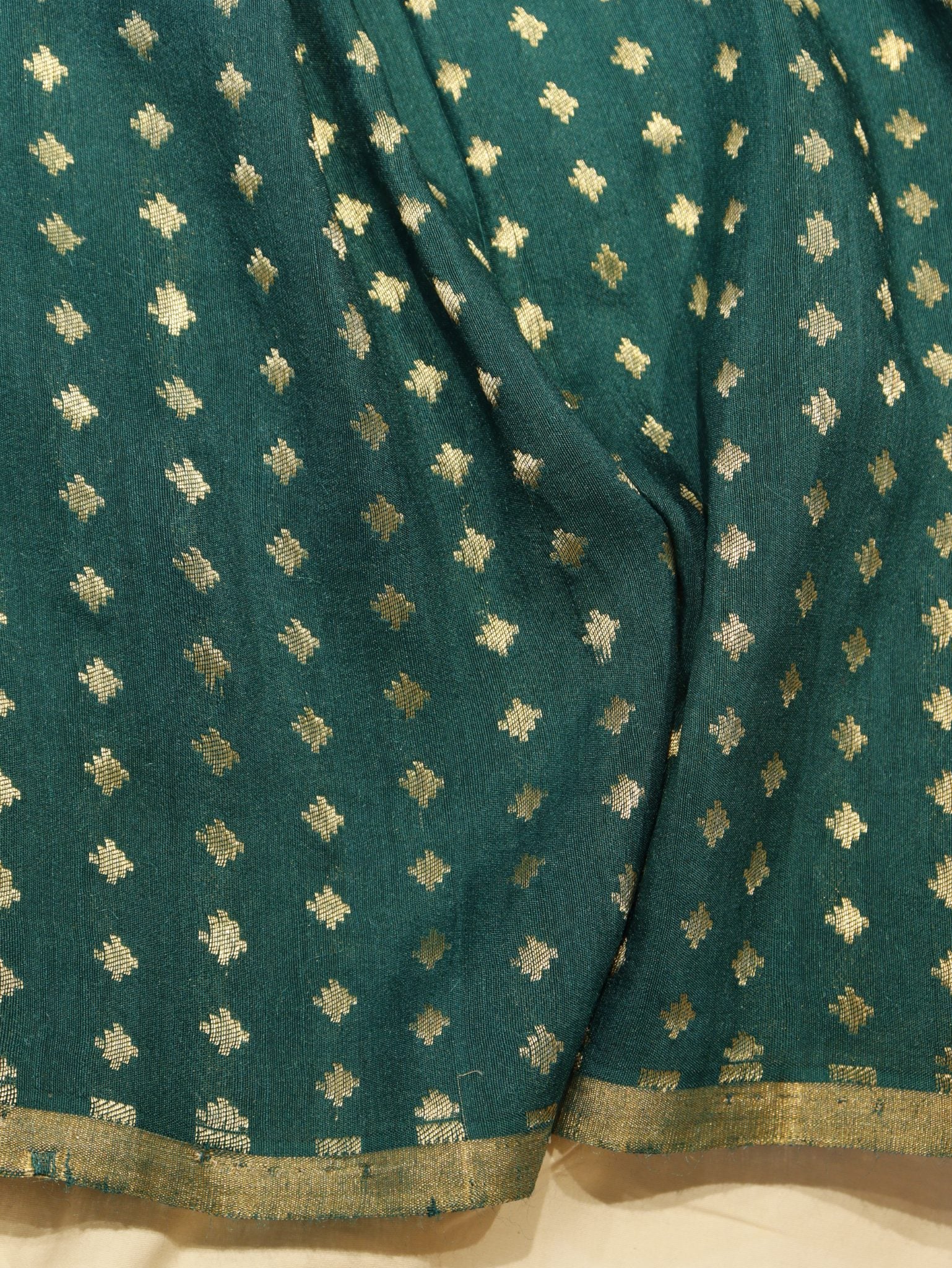 Bottle Green Moonga Silk Banarasi saree zari work detail
