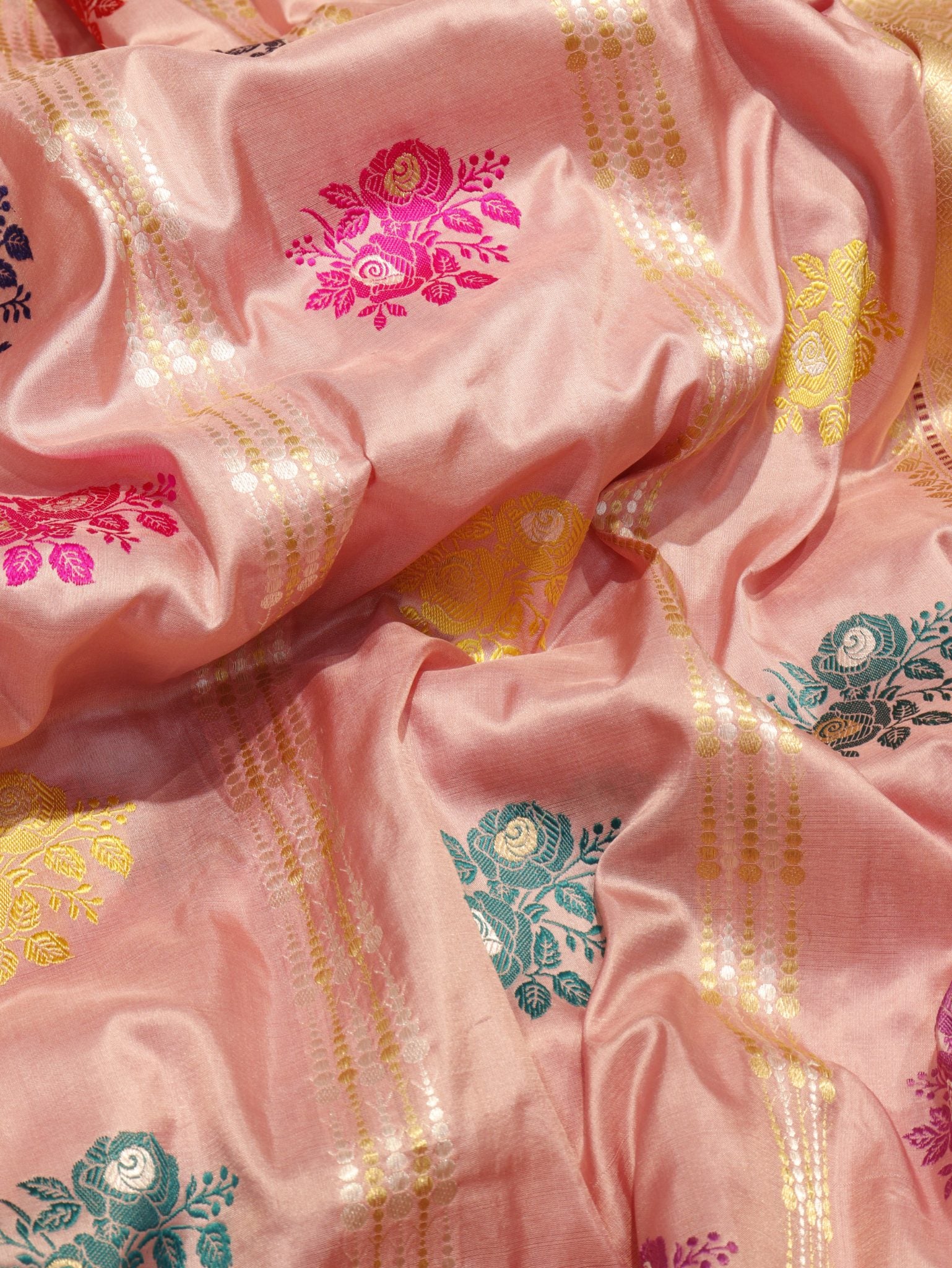 Soft Pink Katan Silk Banarasi saree blouse piece