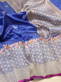 Royal Blue Katan Silk Banarasi saree pallu detail
