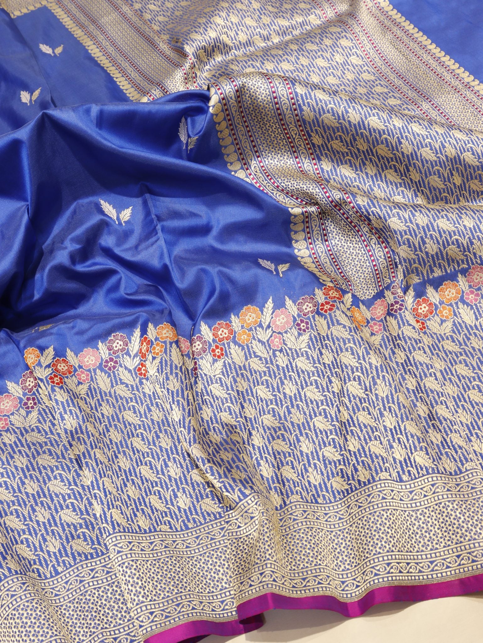 Royal Blue Katan Silk Banarasi saree pallu detail
