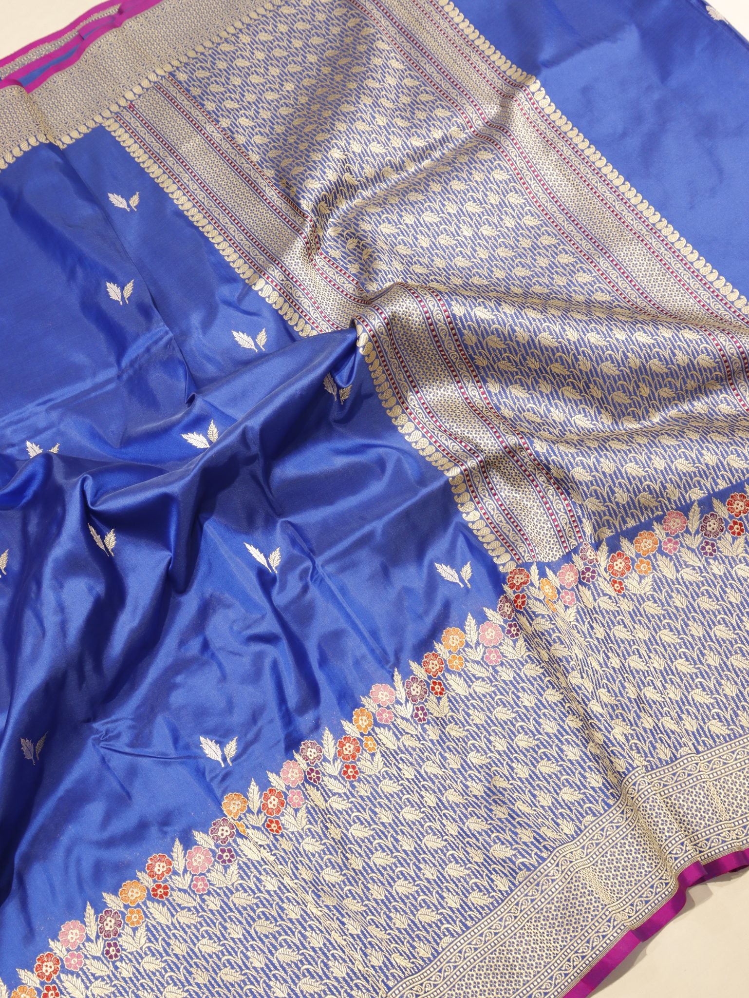 Royal Blue Katan Silk Banarasi saree border closeup
