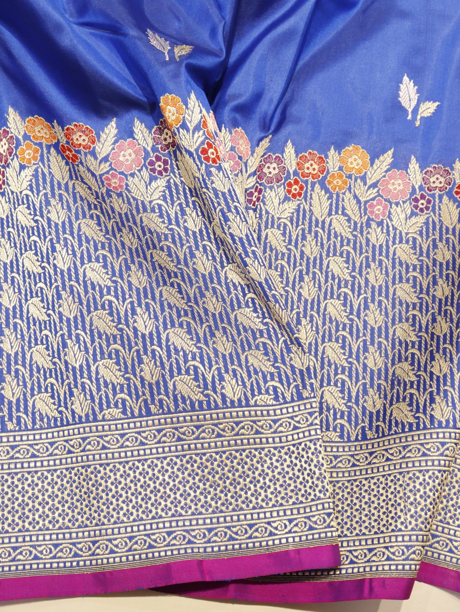Royal Blue Katan Silk Banarasi saree zari work detail