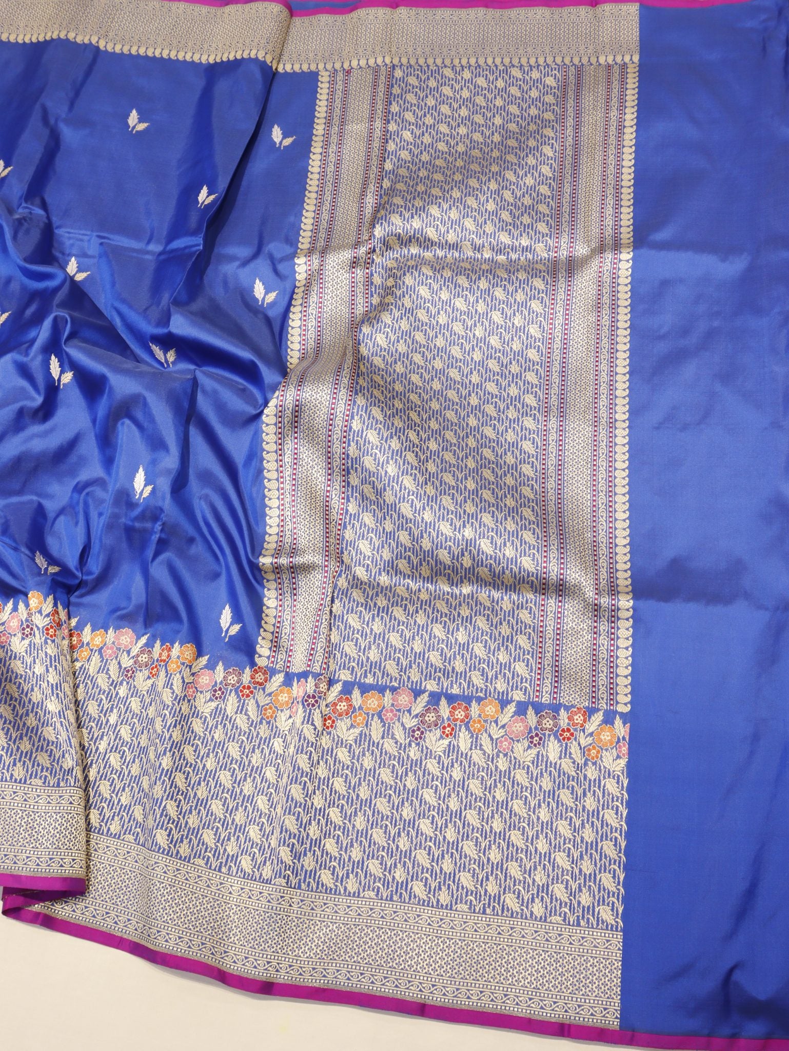 Royal Blue Katan Silk Banarasi saree folded view