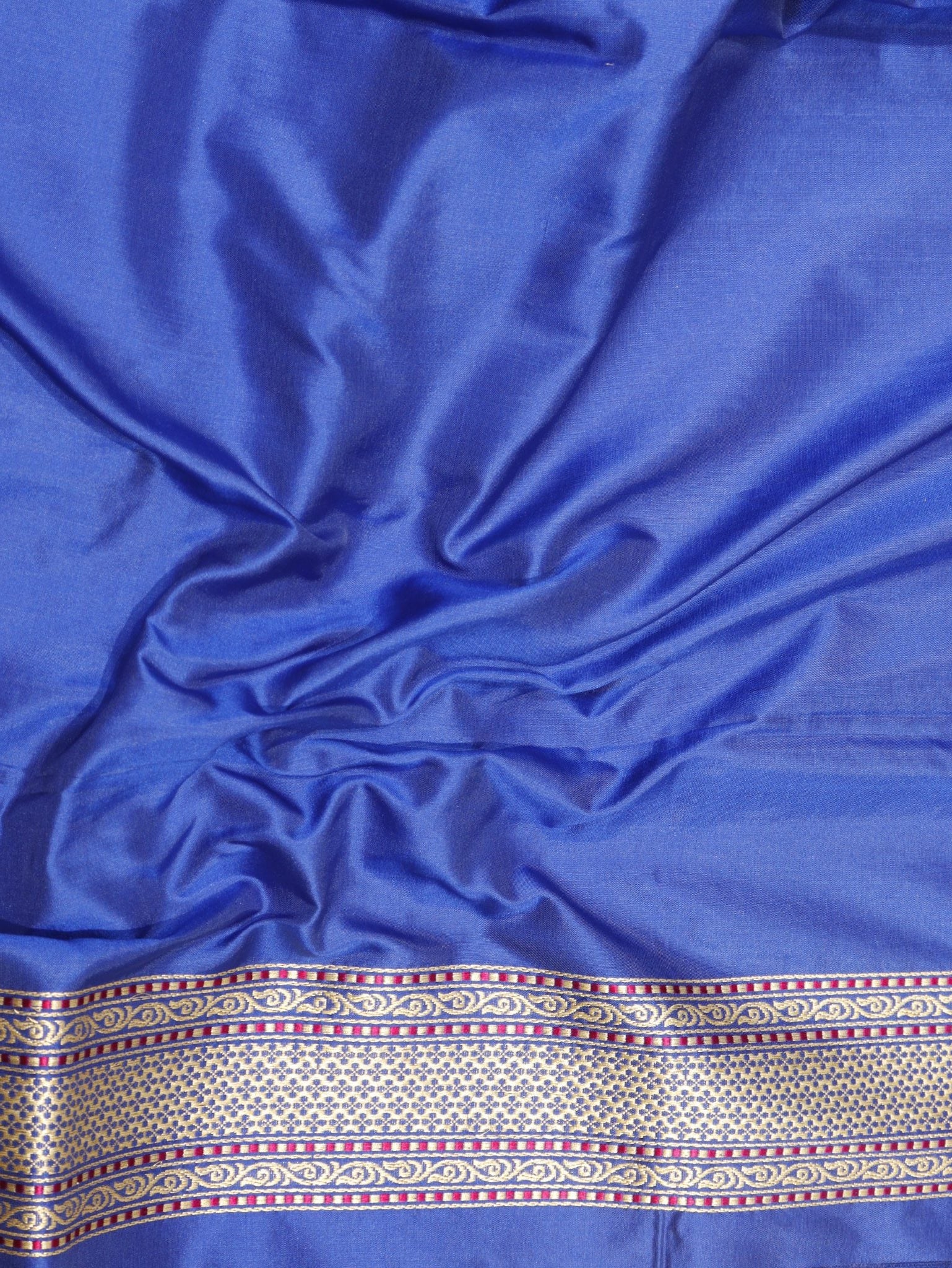 Royal Blue Katan Silk Banarasi saree front drape view