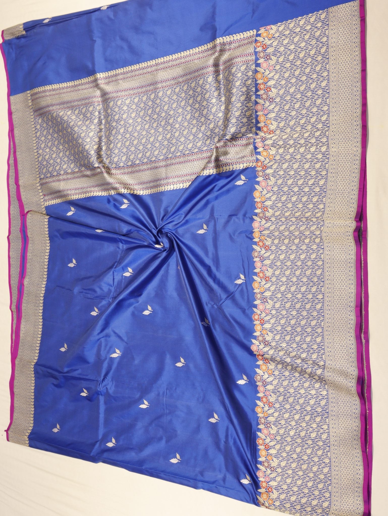 Royal Blue Katan Silk Banarasi saree pallu detail